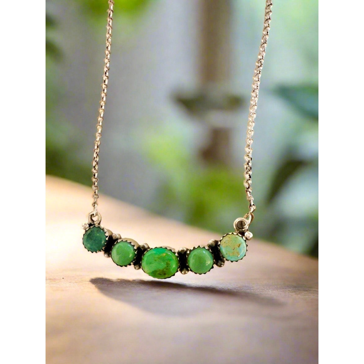 Green Mohave Turquoise Bar Nevklace Southwestern 20” Adjustable