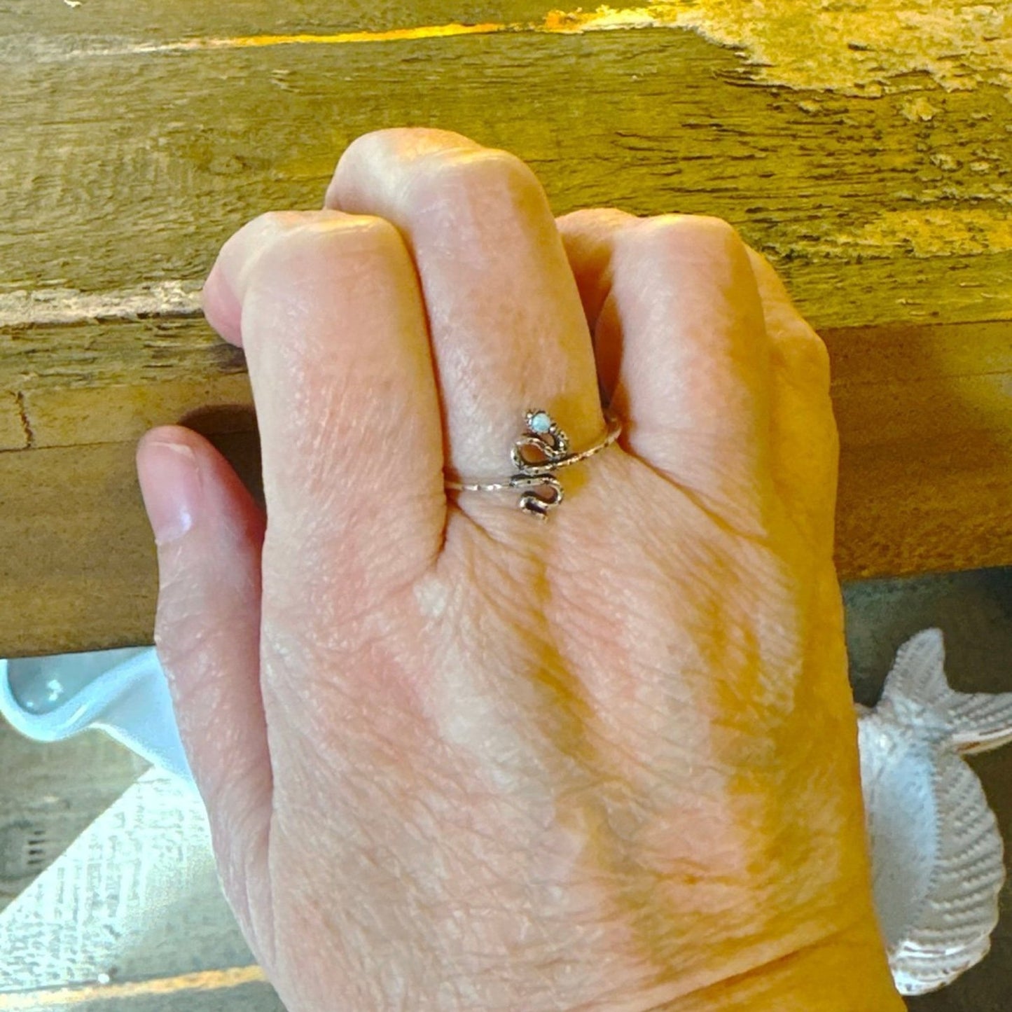 Adorable Dainty Southwestern Lab Opal Snake Ring Sizes 4-10 Sterling Silver .925