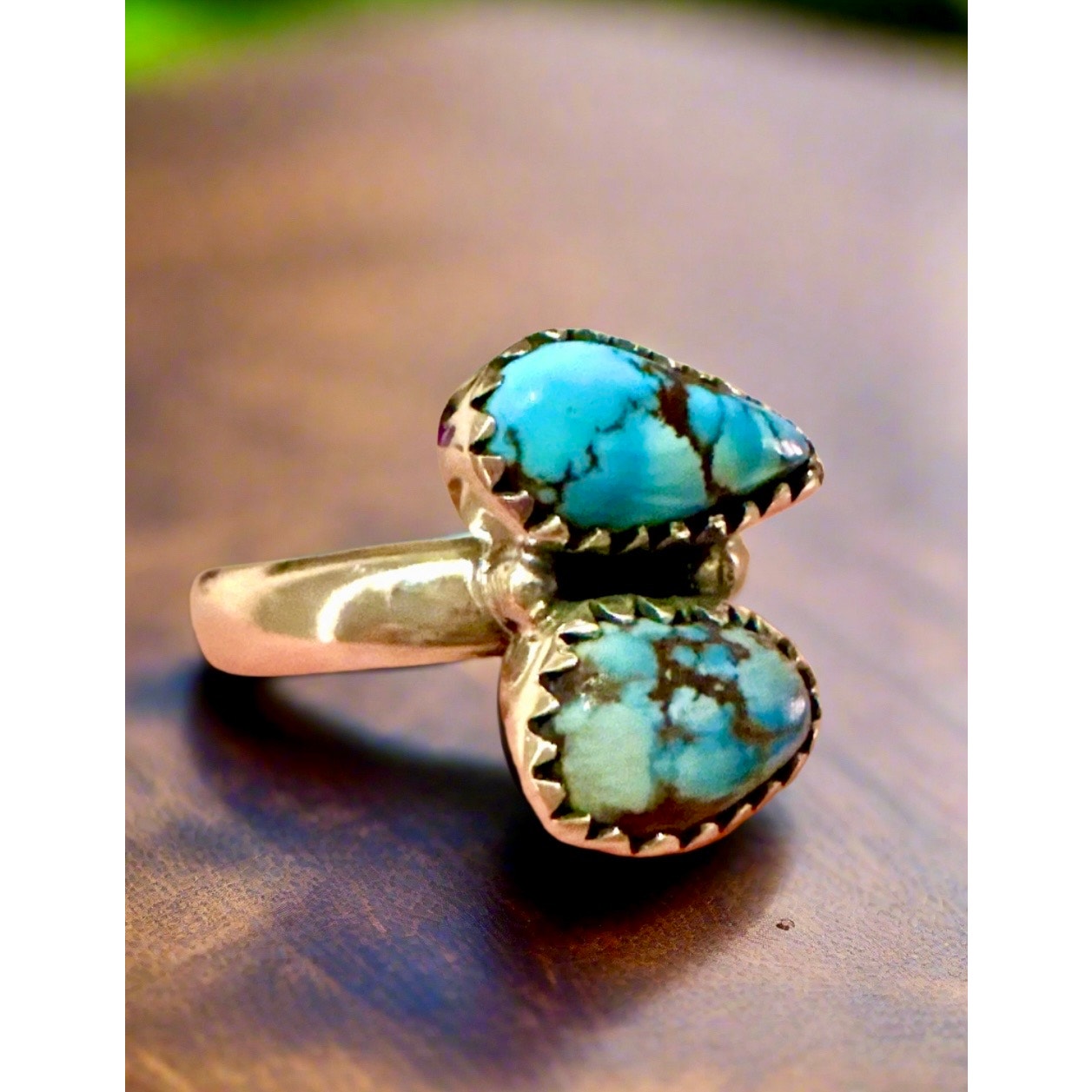 Golden Hills Turquoise | Two Stone Ring | Size Adjustable 5-10
