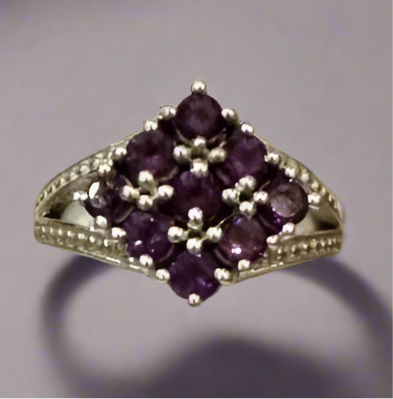 Natural Amethyst 925 Sterling Silver Ring Size 8 For Her