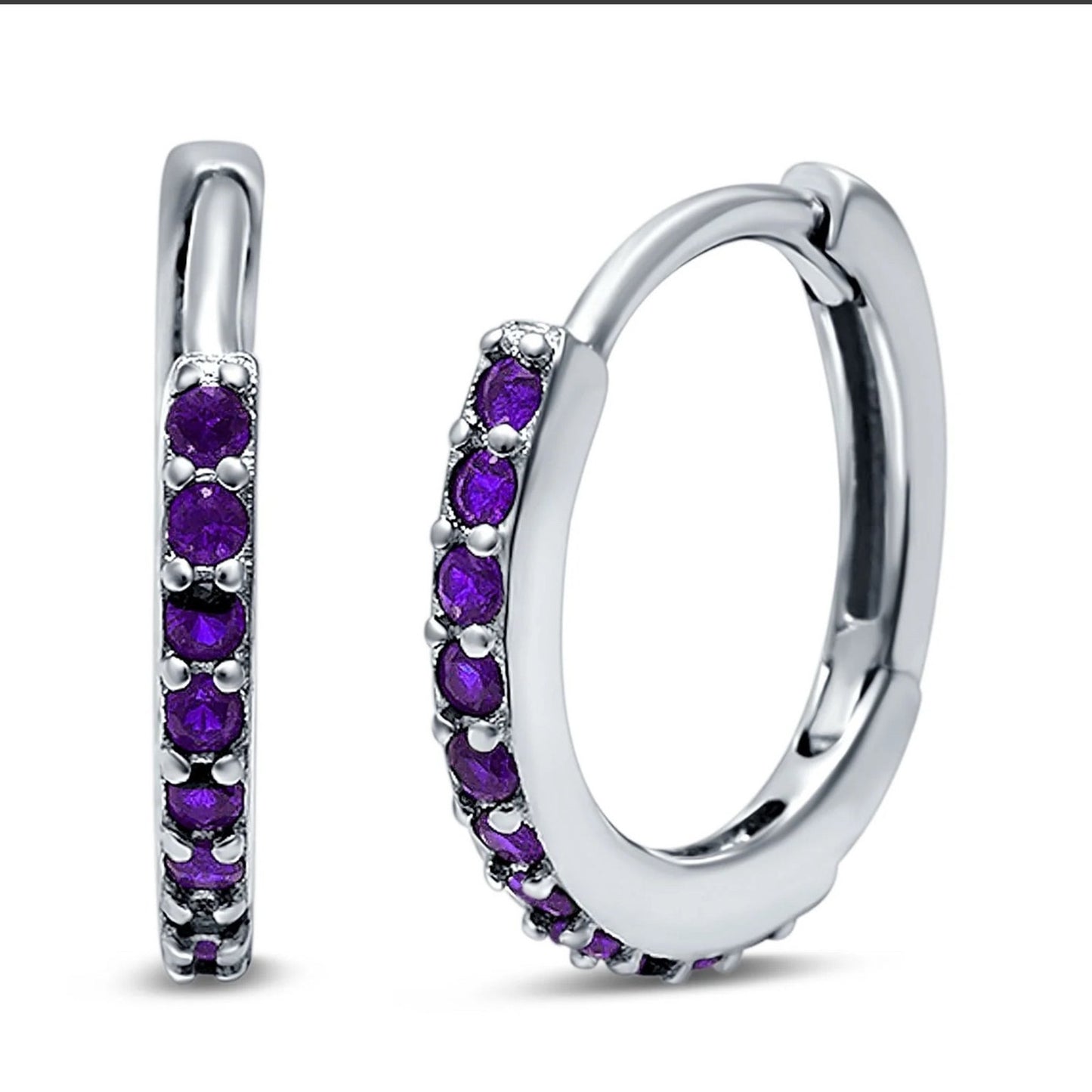 Half Eternity Hoop Earrings Round Simulated Gemstone 925 Sterling Silver