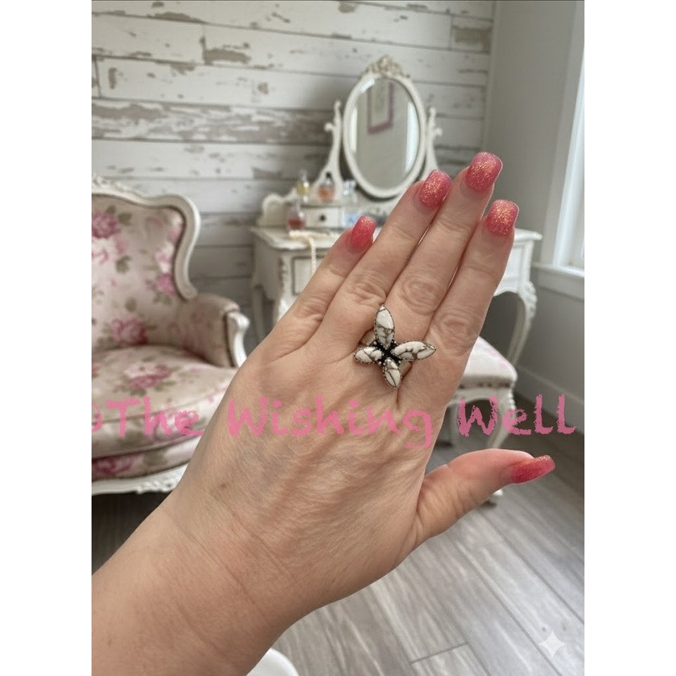 Angel Dahlia Turquoise Butterfly Sterling Ring Adjustable Ring