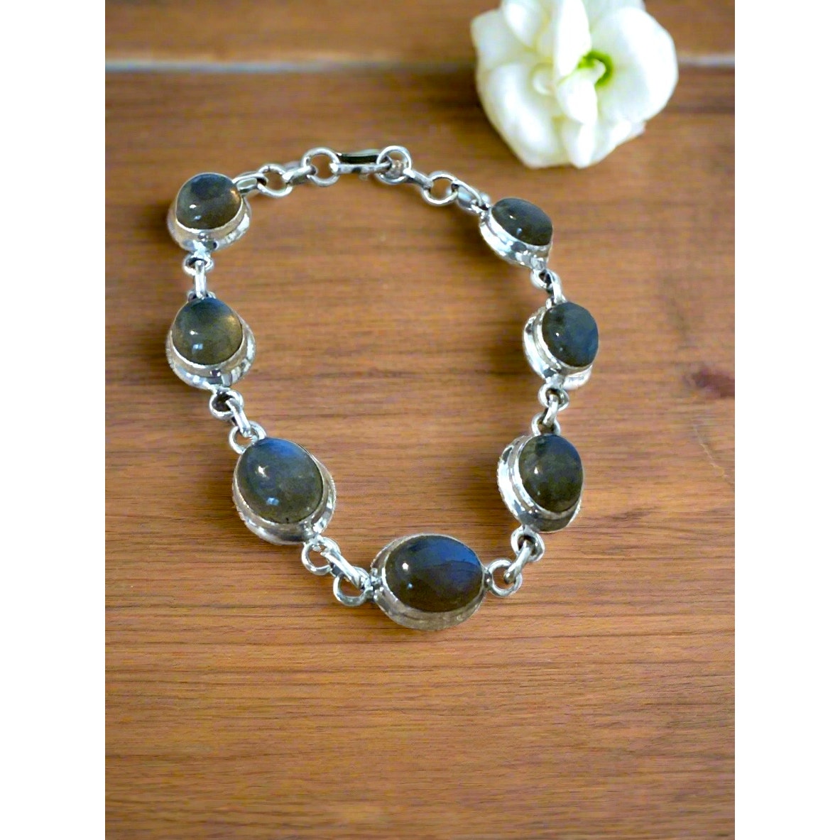 Labradorite & .925 Sterling Silver Bracelet Adjustable 6-7.5”