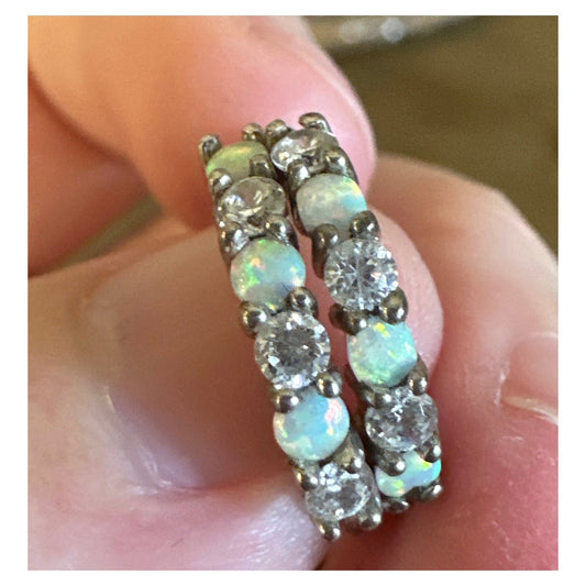 Vintage .925 Ethiopian Opal & CZ Huggie Earrings
