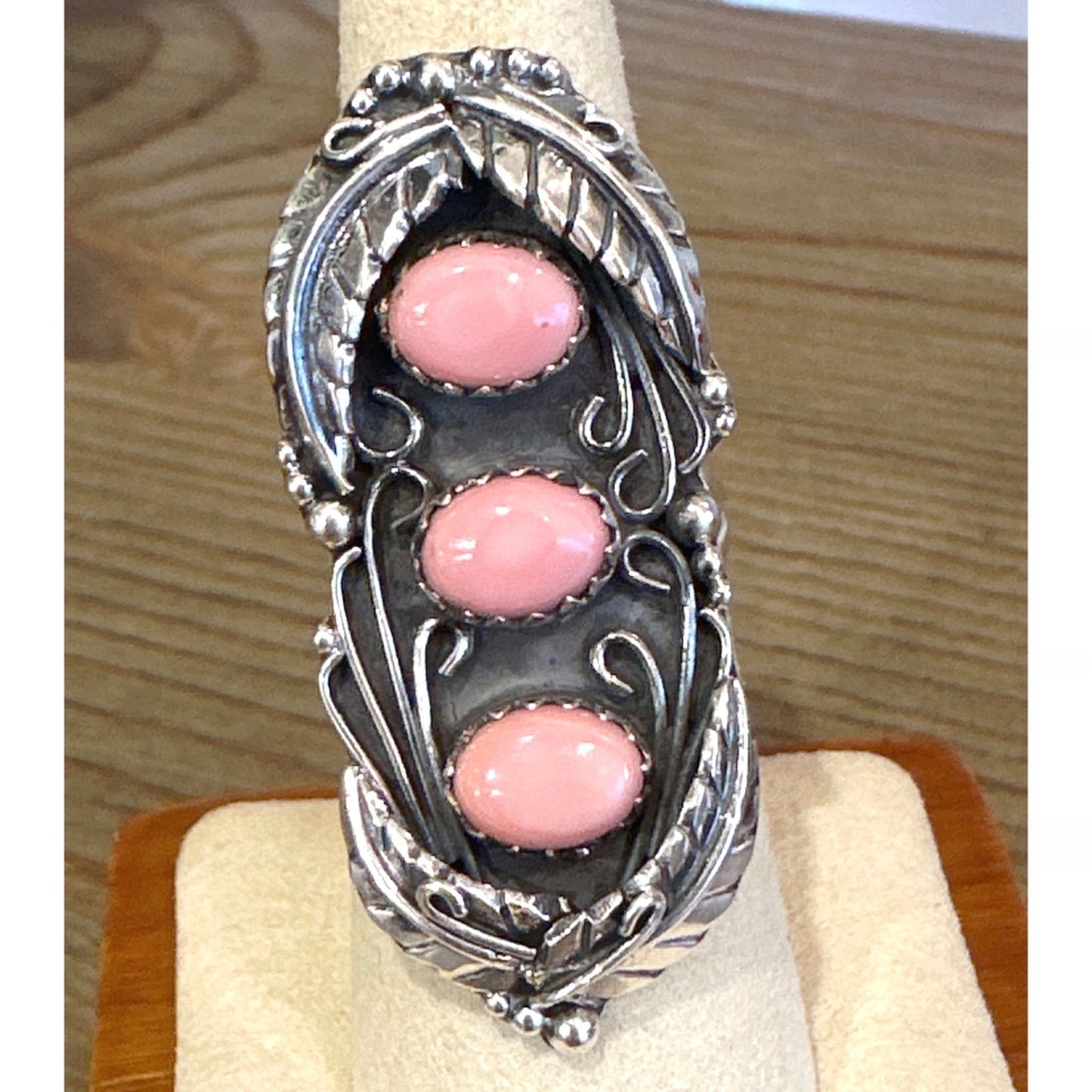 Genuine Pink Conch Leaf Design .925 Sterling Ring Size 7