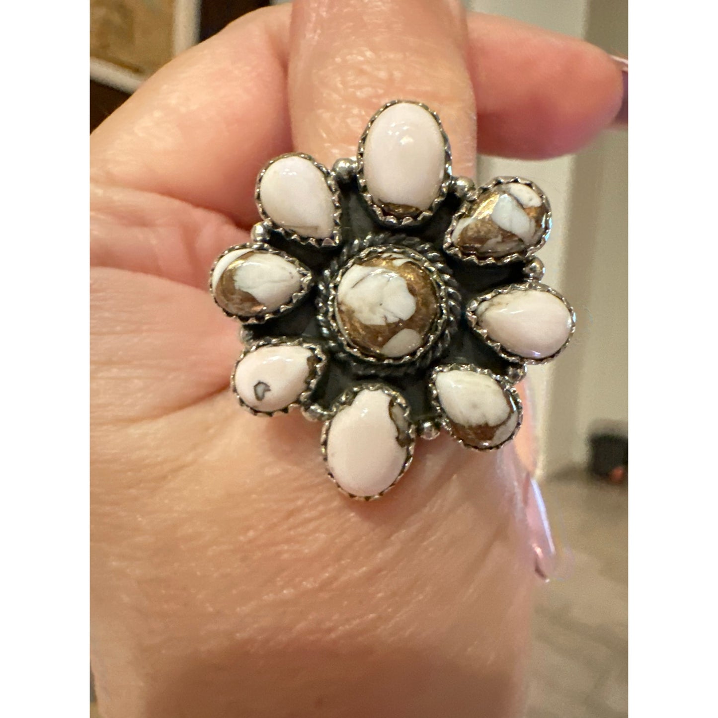 Angel Dahlia Turquoise Cluster Ring Adjustable 5-10