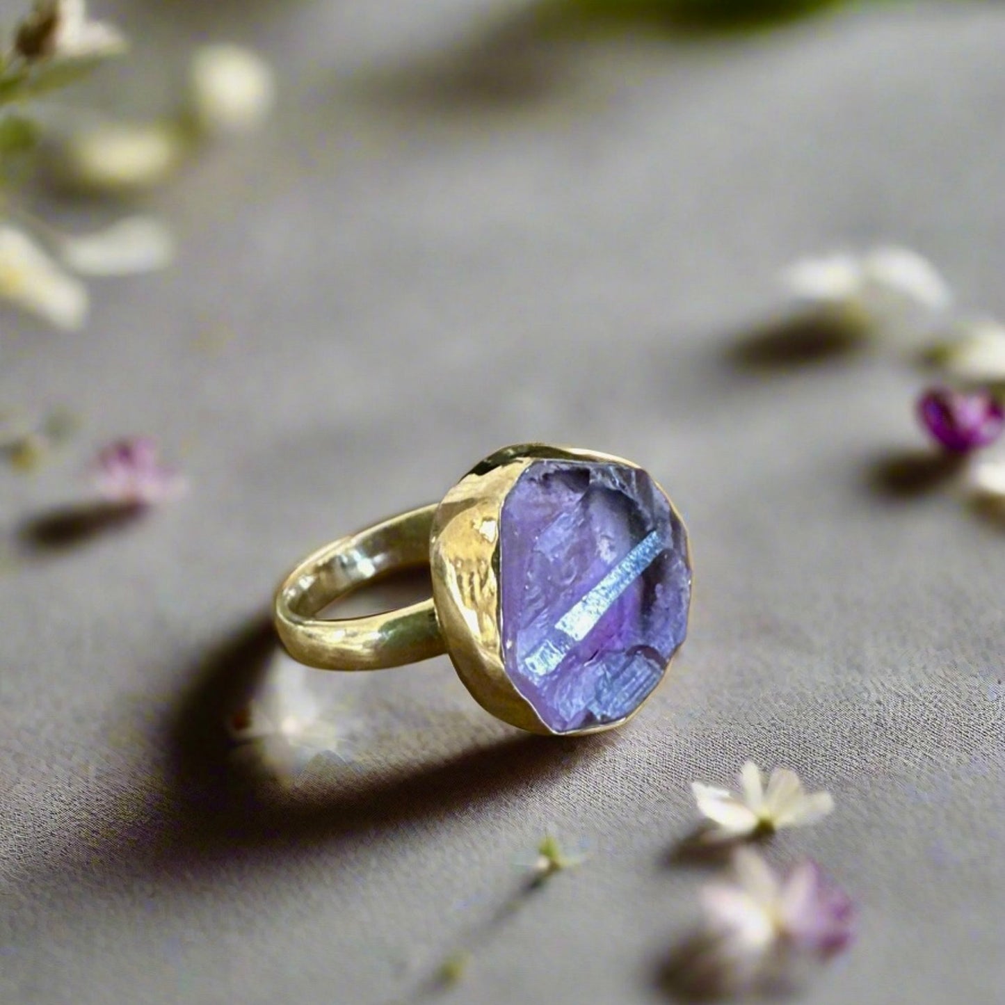 Rough Amethyst Sterling Silver Boho Ring Size 7