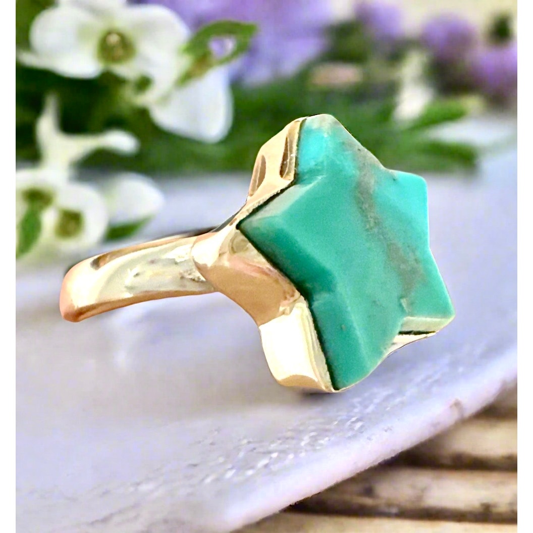 Turquoise Celestial Star Sterling Silver Ring Size 9