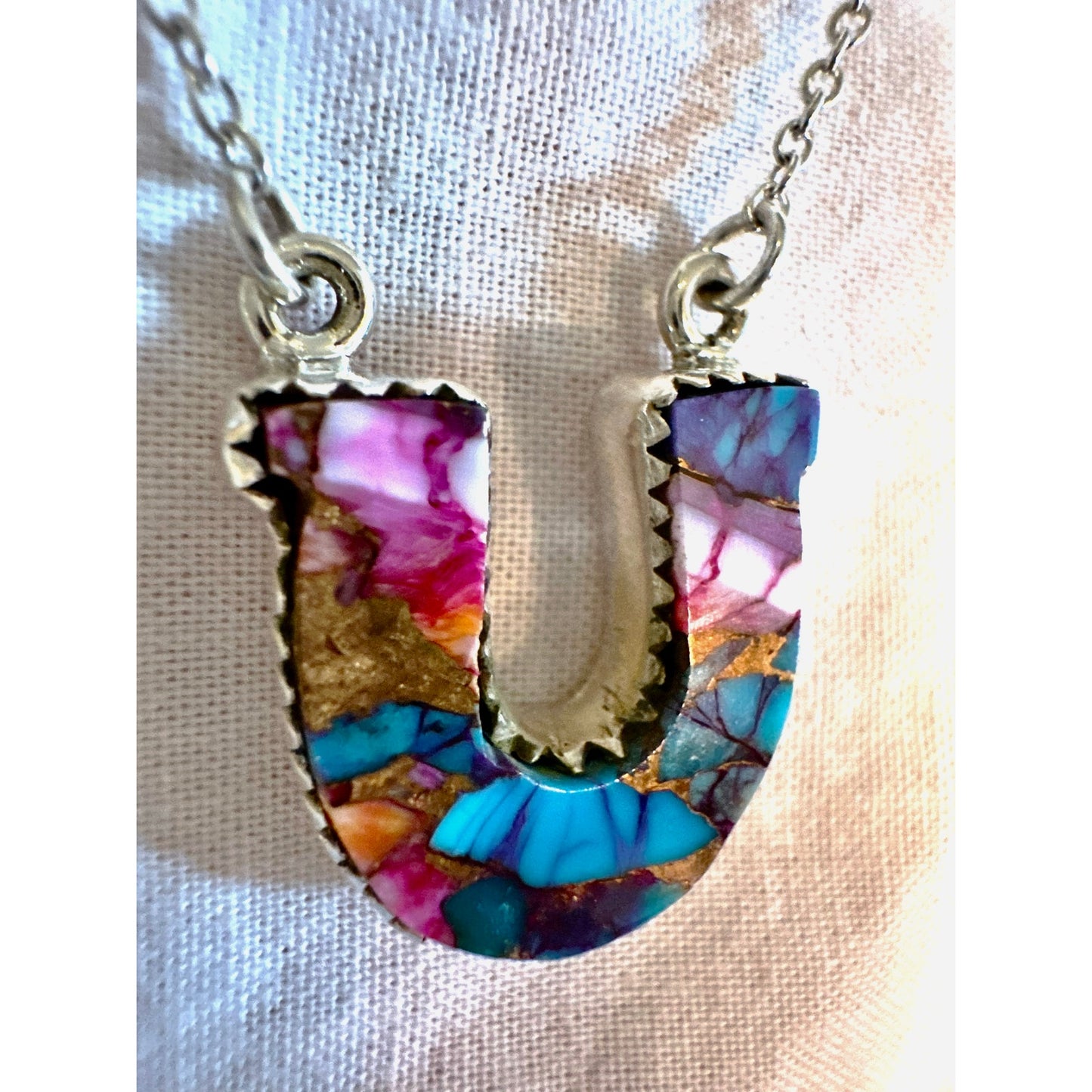Horseshoe Spiny Oyster Sterling Silver Necklace Adjustable 16-18”