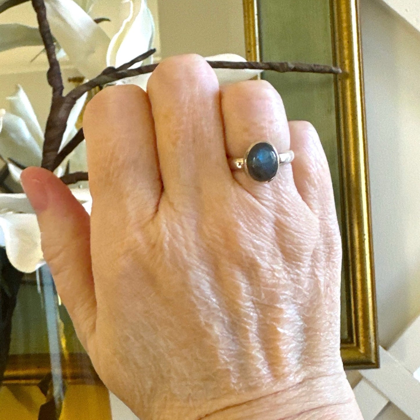 Oval Labradorite.925 Sterling Silver Ring Size 7