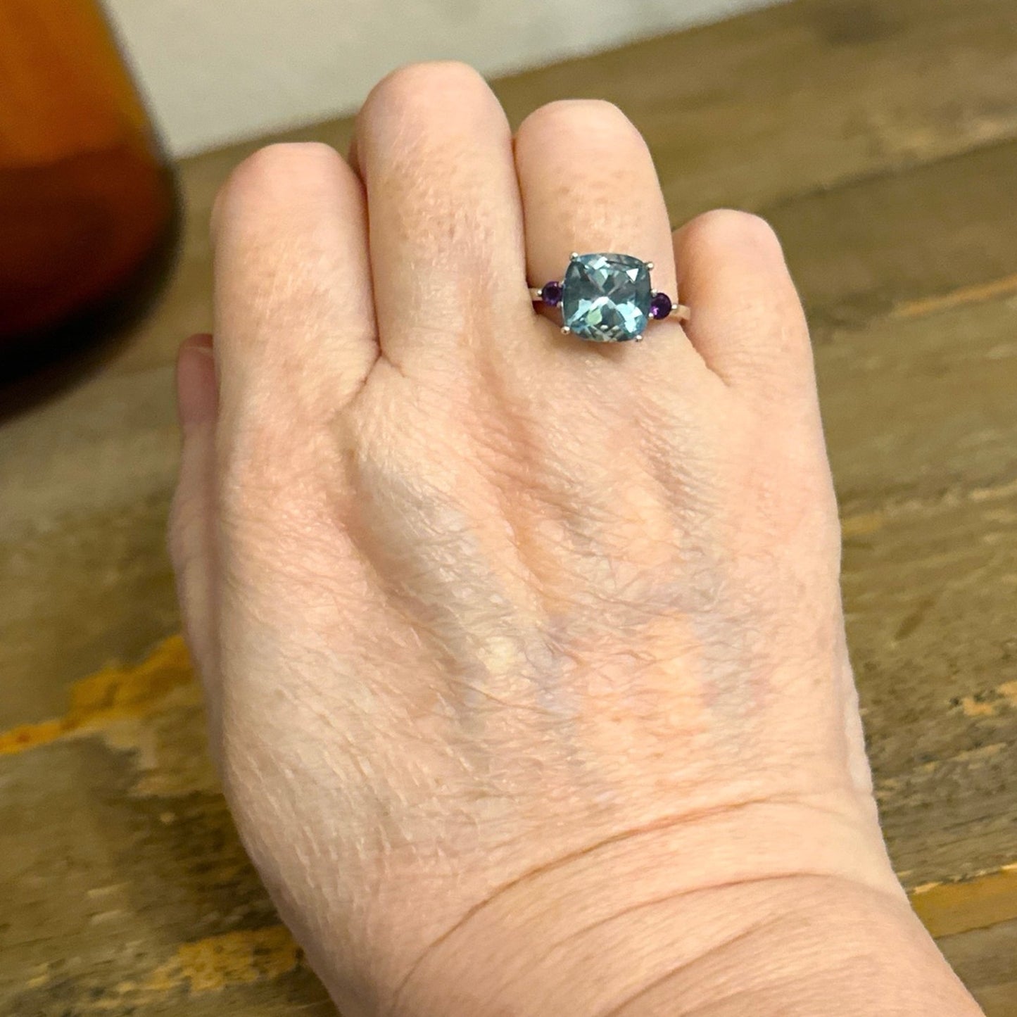 4 Carat Topaz & Amethyst Sterling Silver Ring Size 8