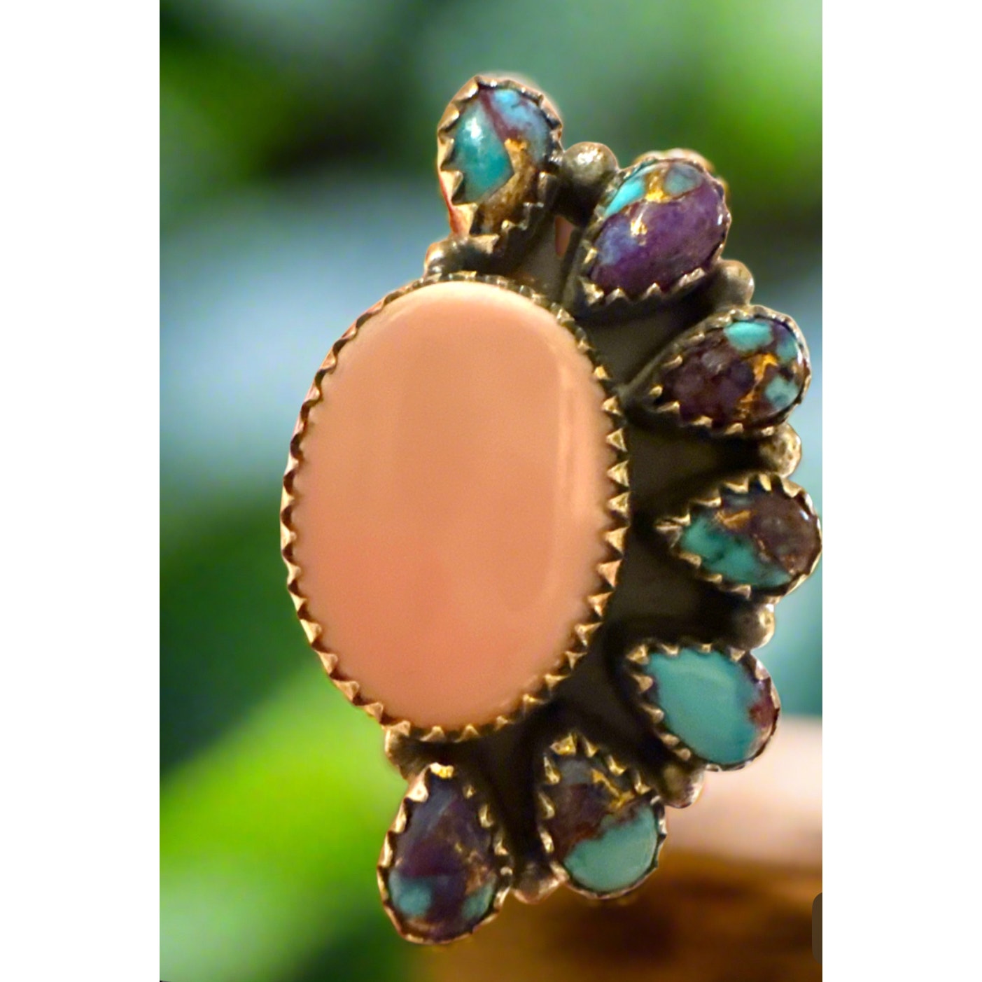 Queen Conch & Purple Spiny Oyster Cluster Half Ring Adjustable