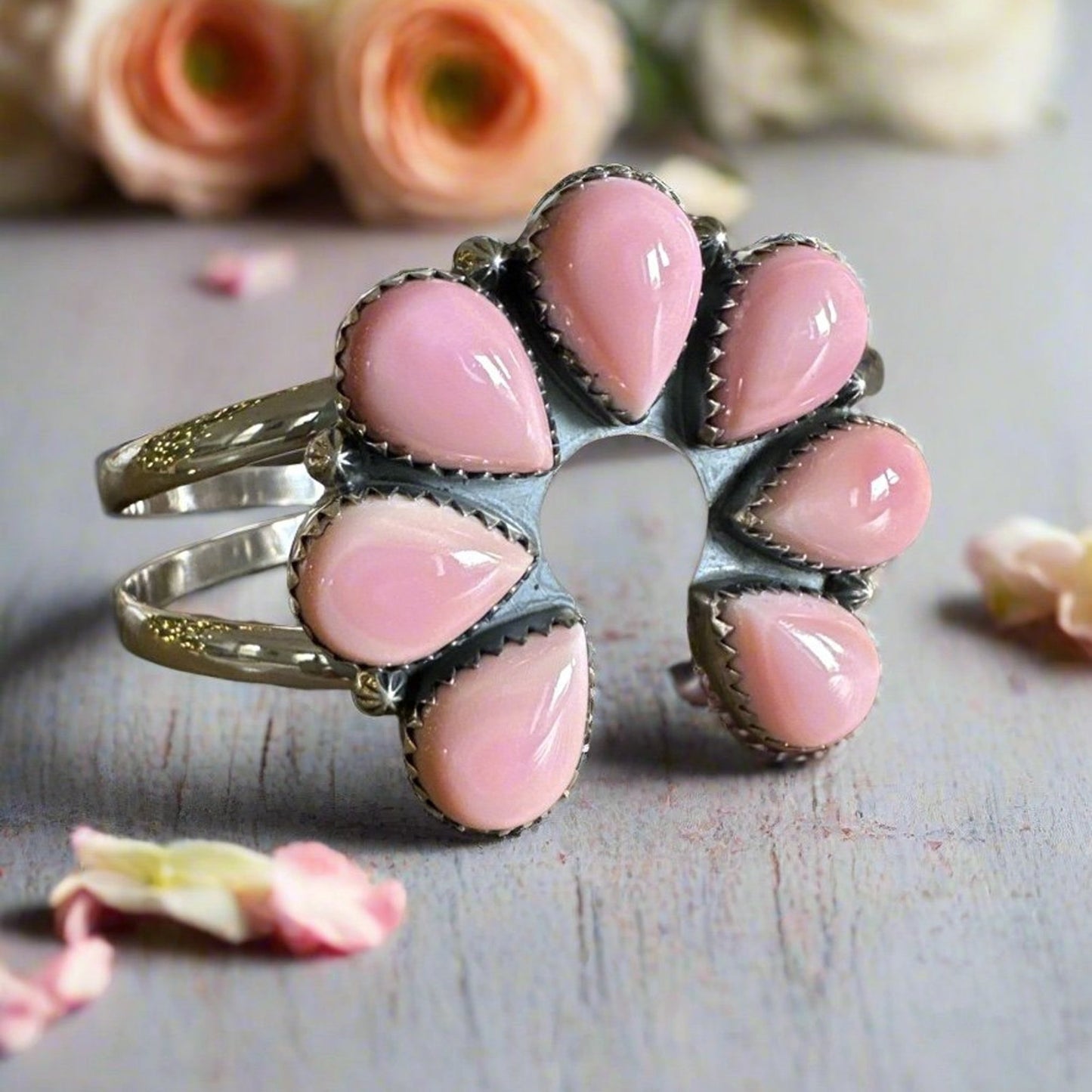 Natural Pink Conch Naja Cuff Bracelet Adjustable