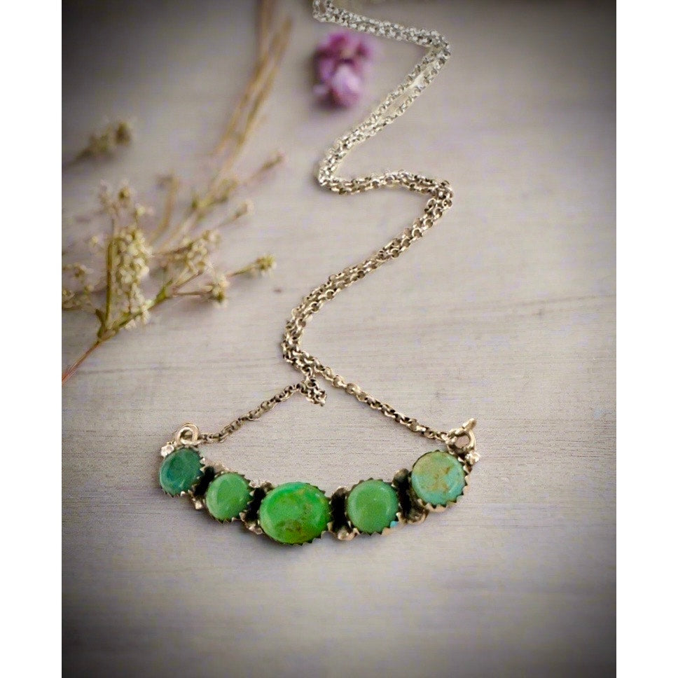Green Mohave Turquoise Bar Nevklace Southwestern 20” Adjustable