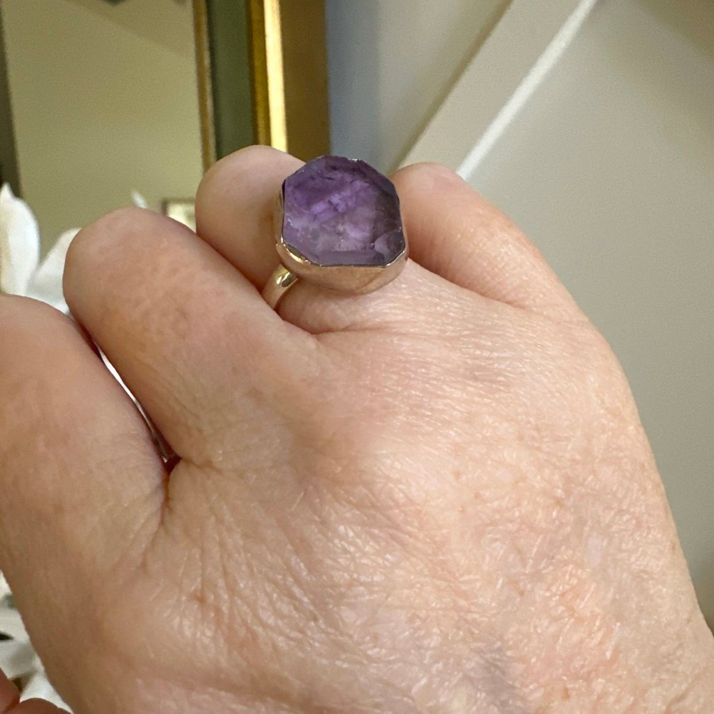Rough Amethyst Sterling Silver Boho Ring Size 7