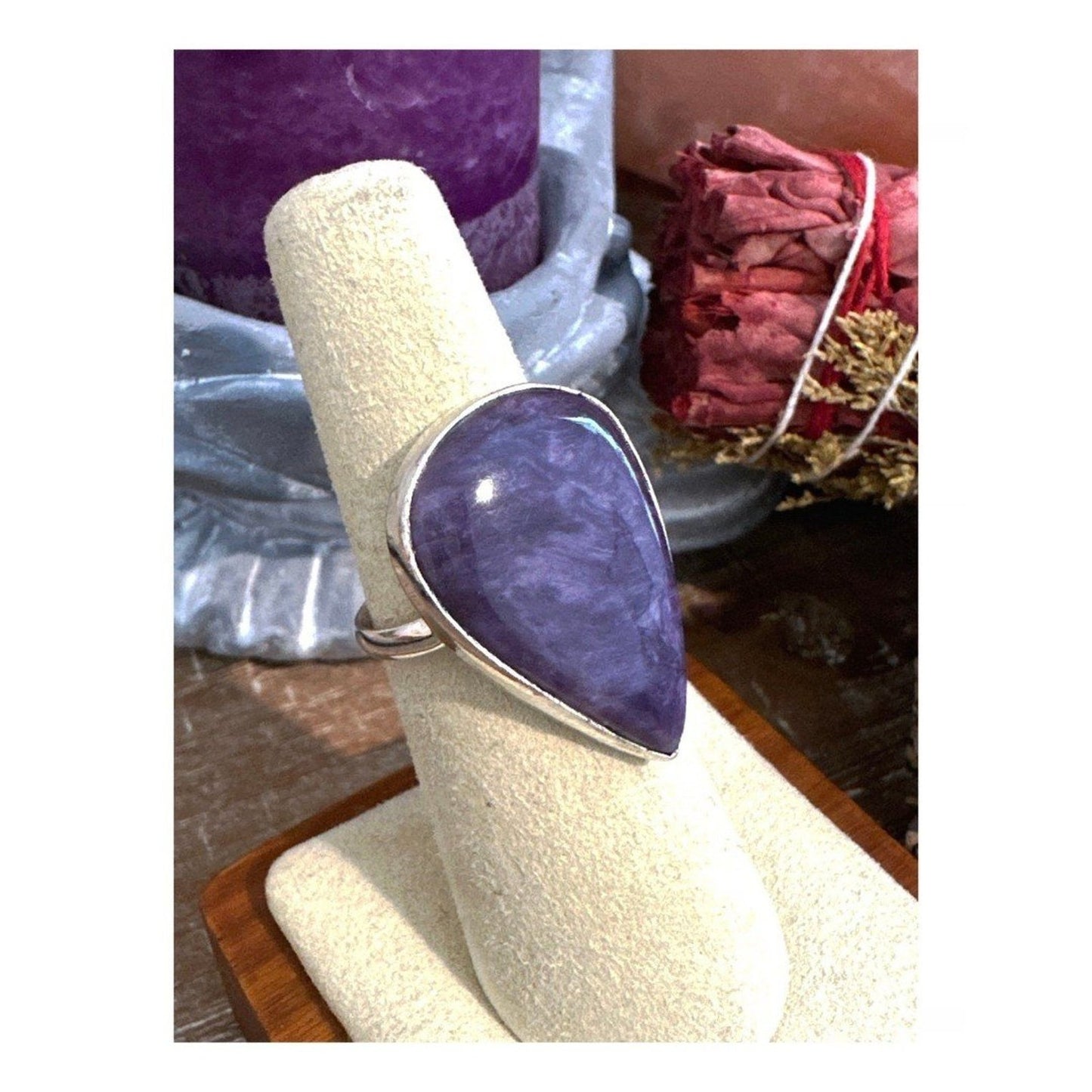 Huge Purple Charoite 925 Sterling Silver Ring Size 8 BOHO