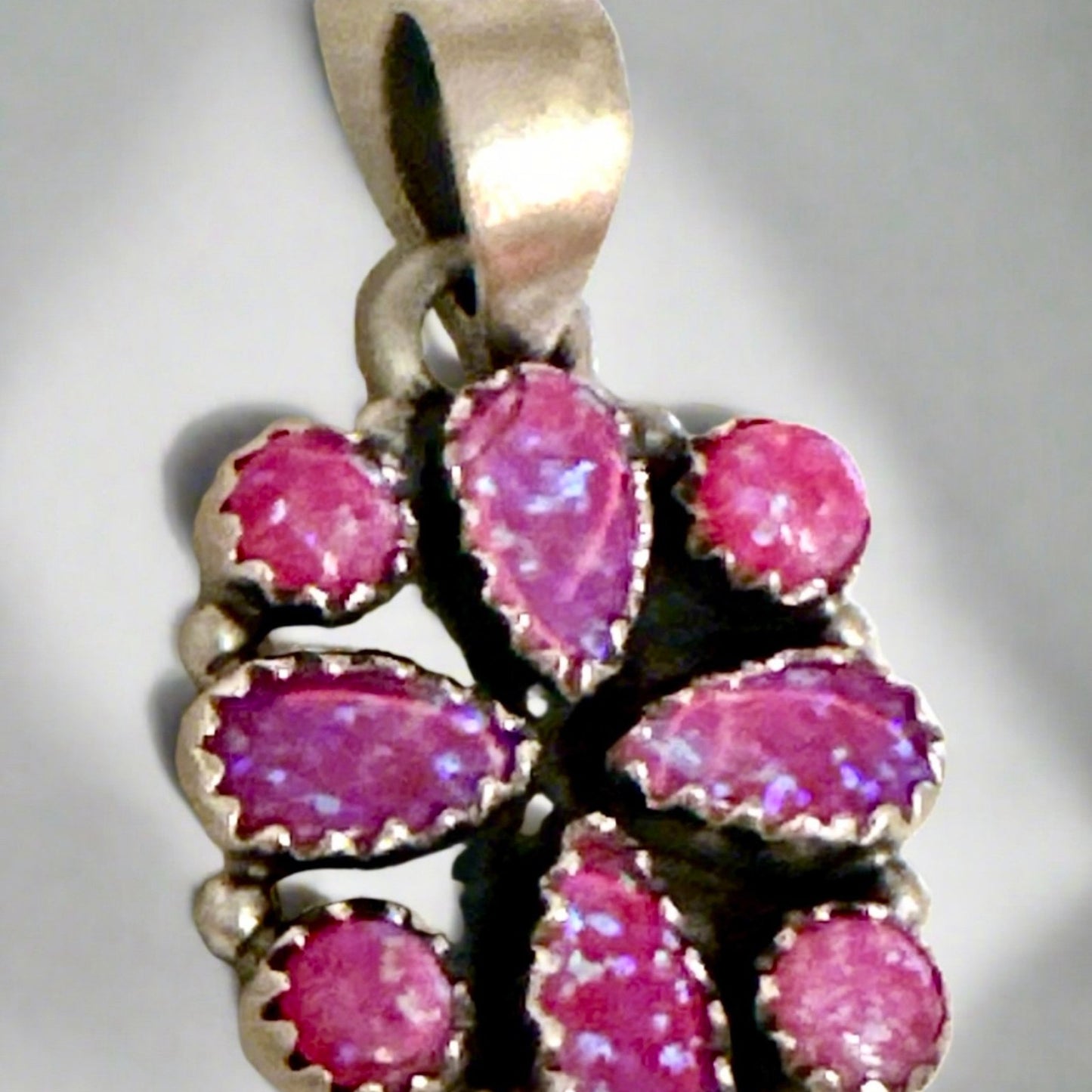 Pink Opal Square Shaped .925 Sterling Silver Pendant .75”
