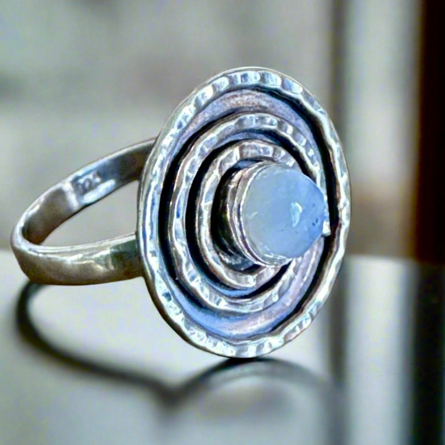 Moonstone Oxidized Swirl Ring Size 7