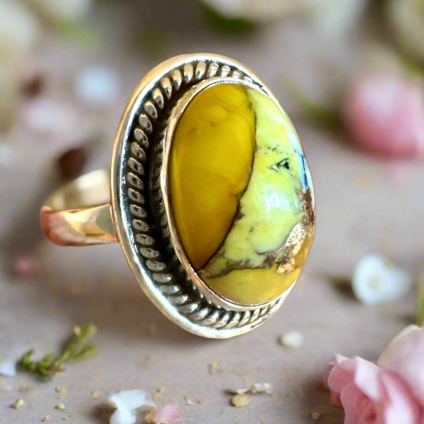 Rare Honey Dahlia Turquoise 925 Sterling Silver Ring Size 7