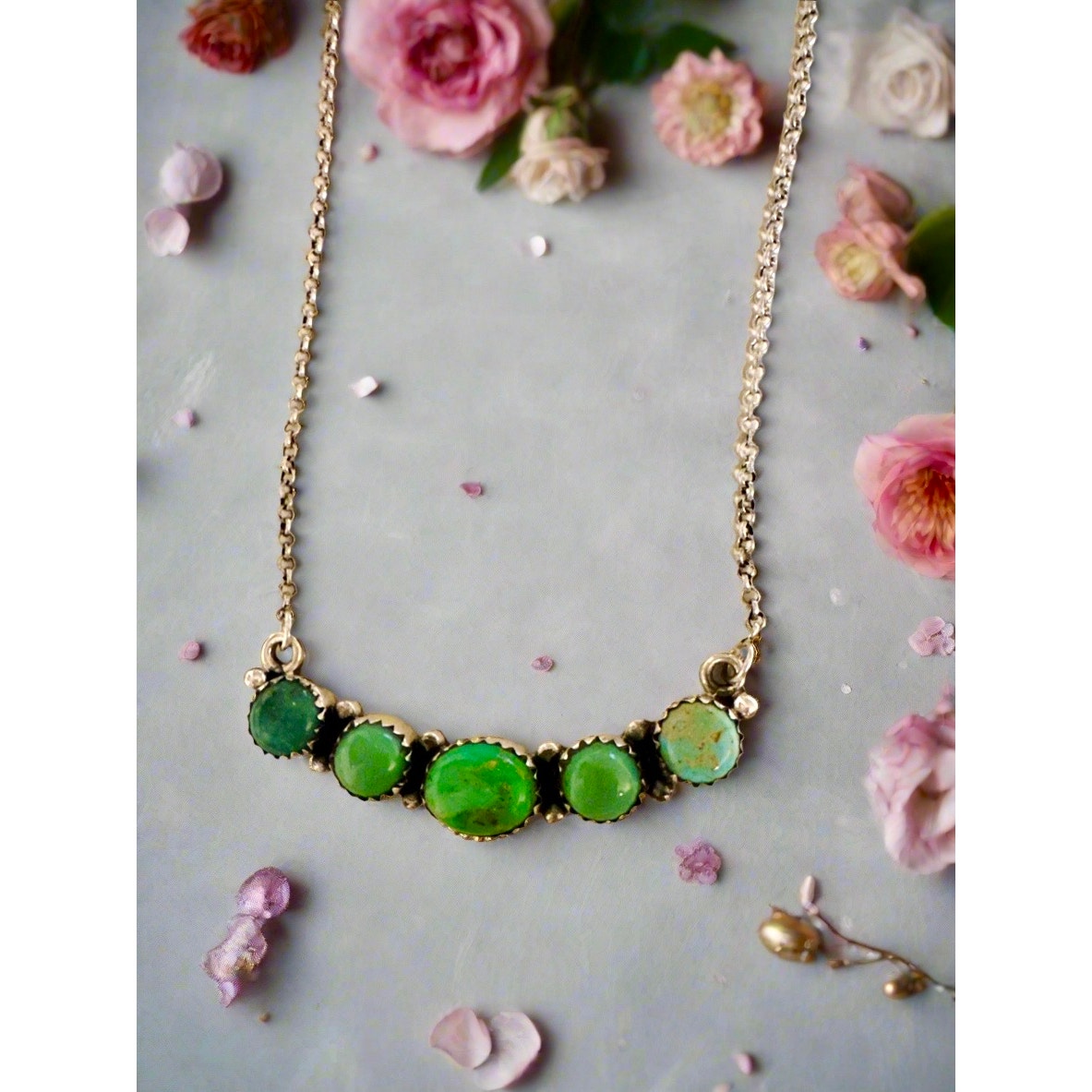 Green Mohave Turquoise Bar Nevklace Southwestern 20” Adjustable