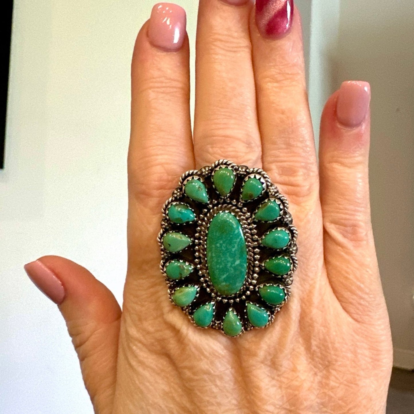 Green Turquoise Southwestern Ring Sterling Silver Size 7