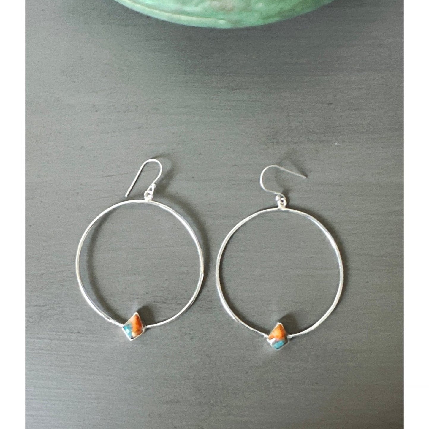 Genuine Spiny Oyster .925 Sterling Silver Hoop Earrings 2.5” Long!