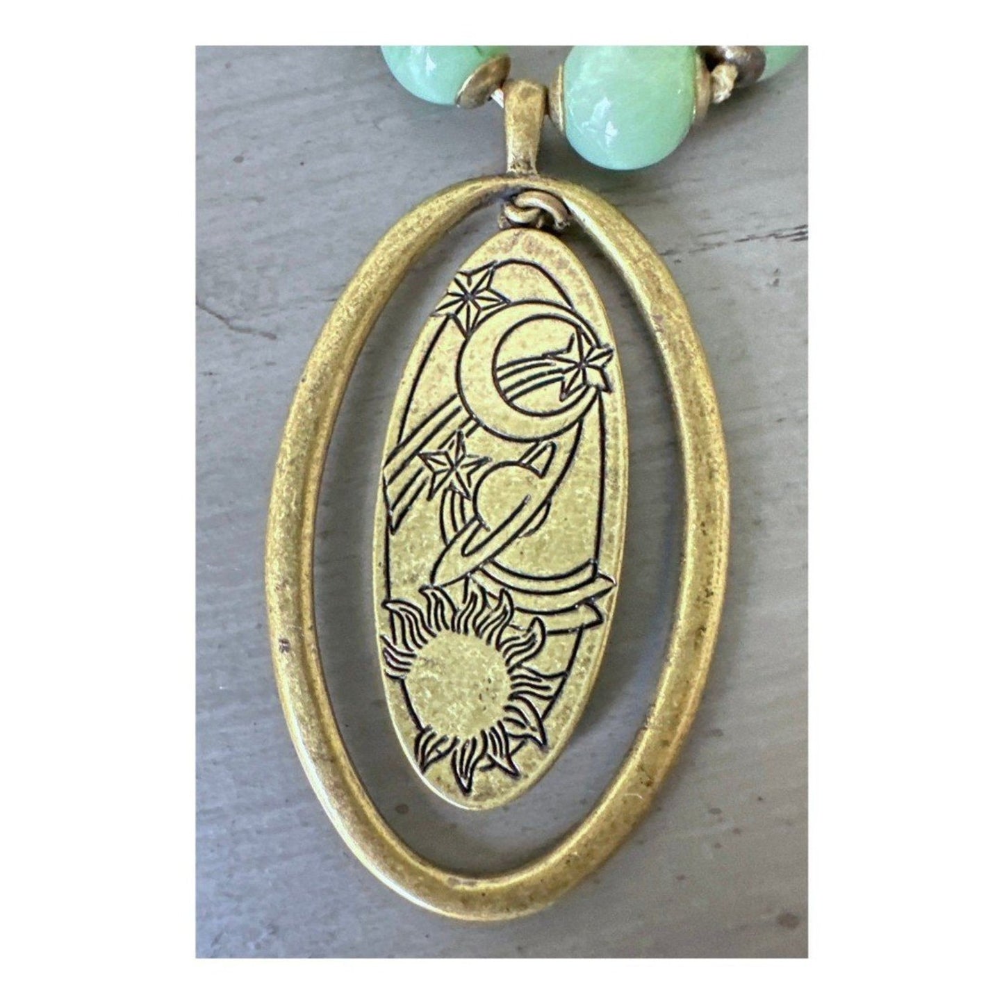 Vintage 1960's Brass "Age of Aquarius" Hand-Knotted Aventurine Necklace