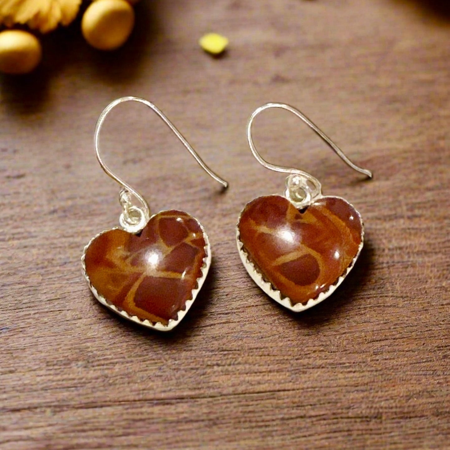 Noreena Jasper Heart Shaped Dangle Earrings .75”