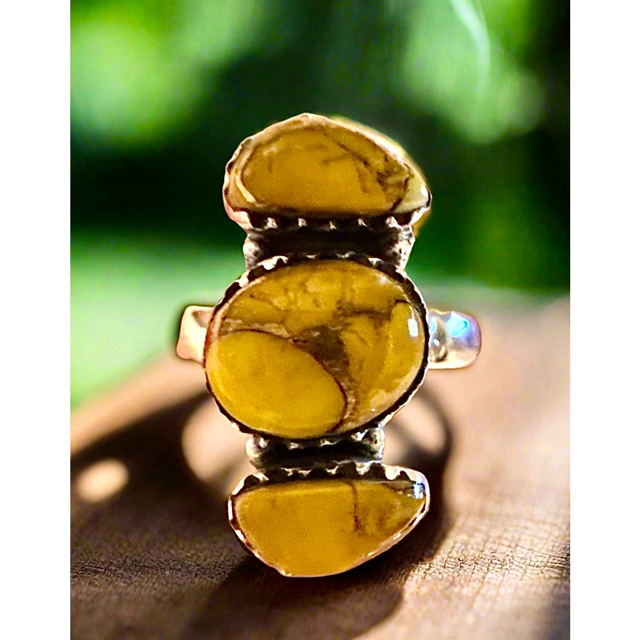Honey Dahlia Tirquoise Three Stone Ring Size 6-10 Adjustable