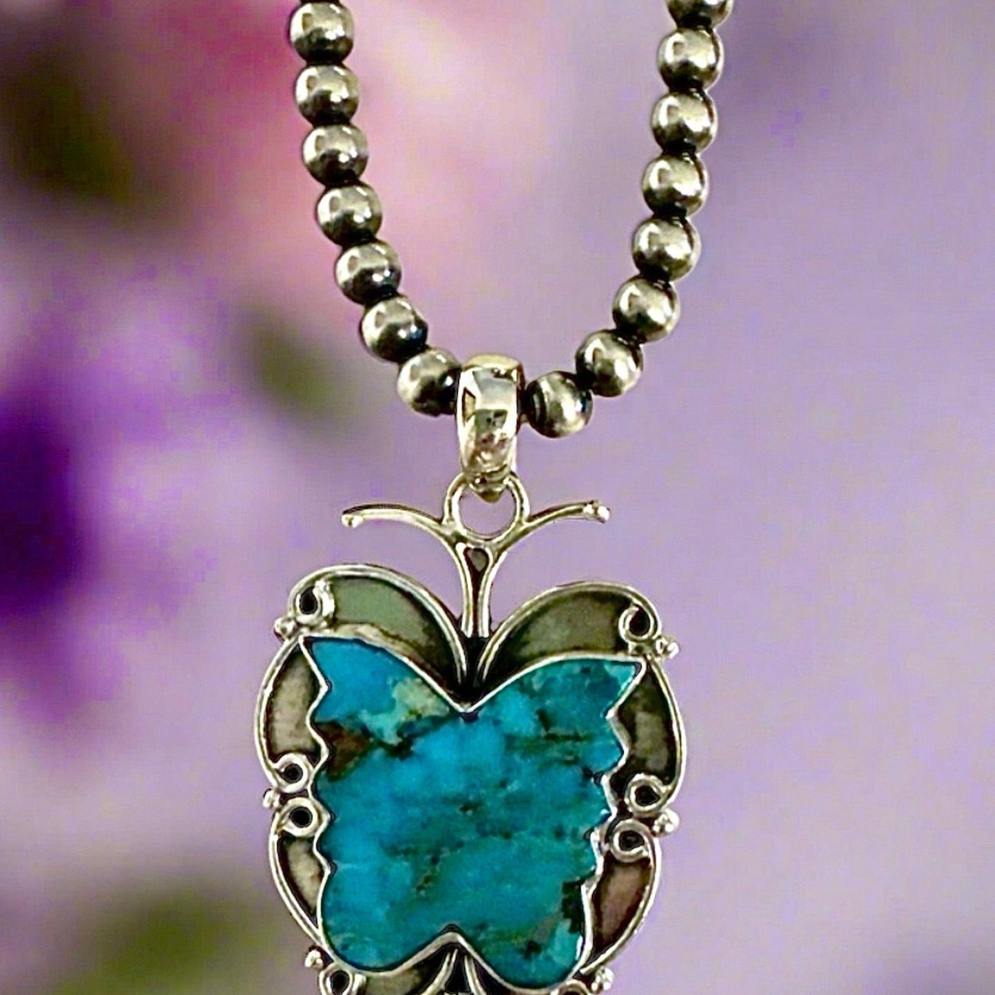 Turquoise Butterfly Southwestern Pendant 2”