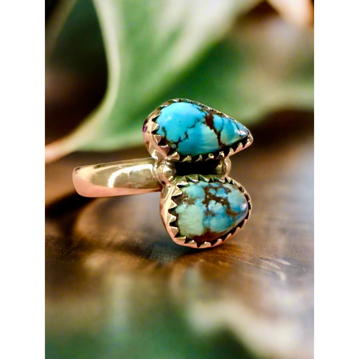 Golden Hills Turquoise | Two Stone Ring | Size Adjustable 5-10