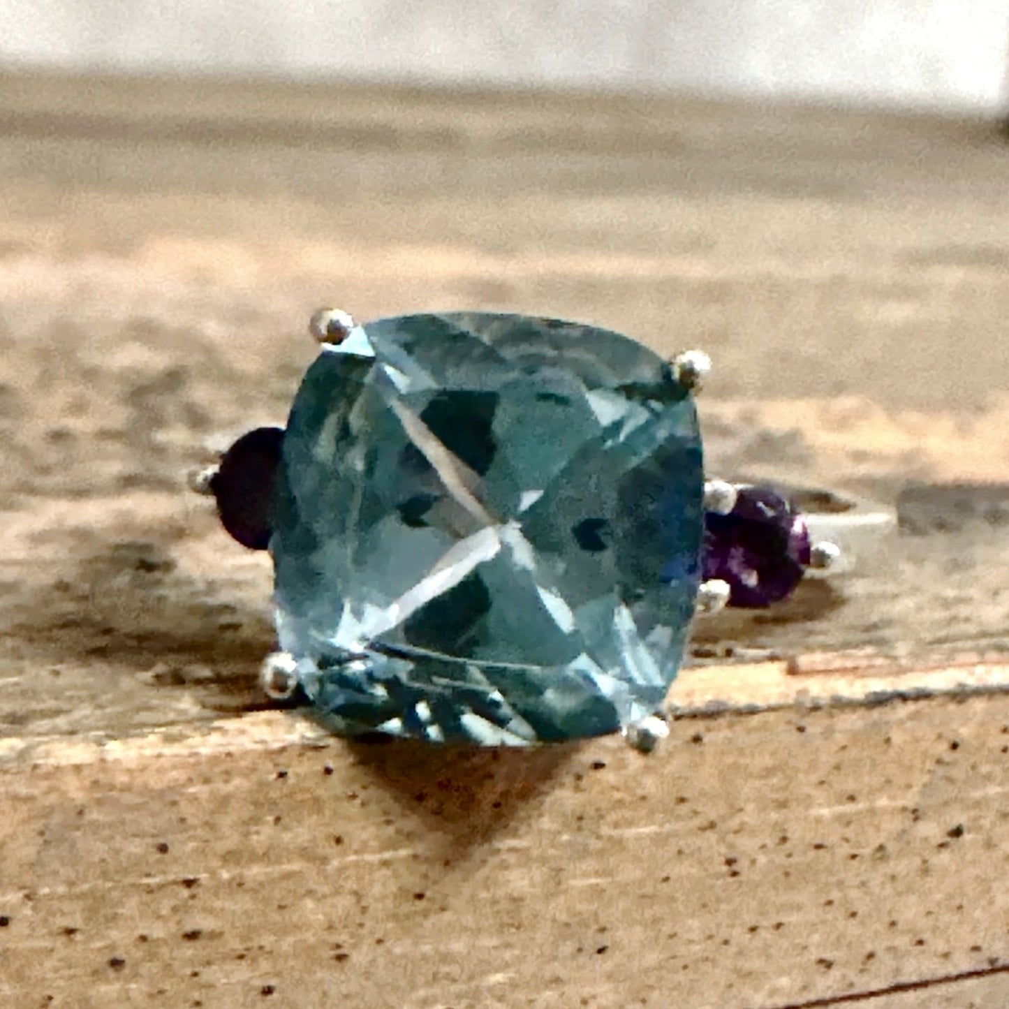 4 Carat Topaz & Amethyst Sterling Silver Ring Size 8
