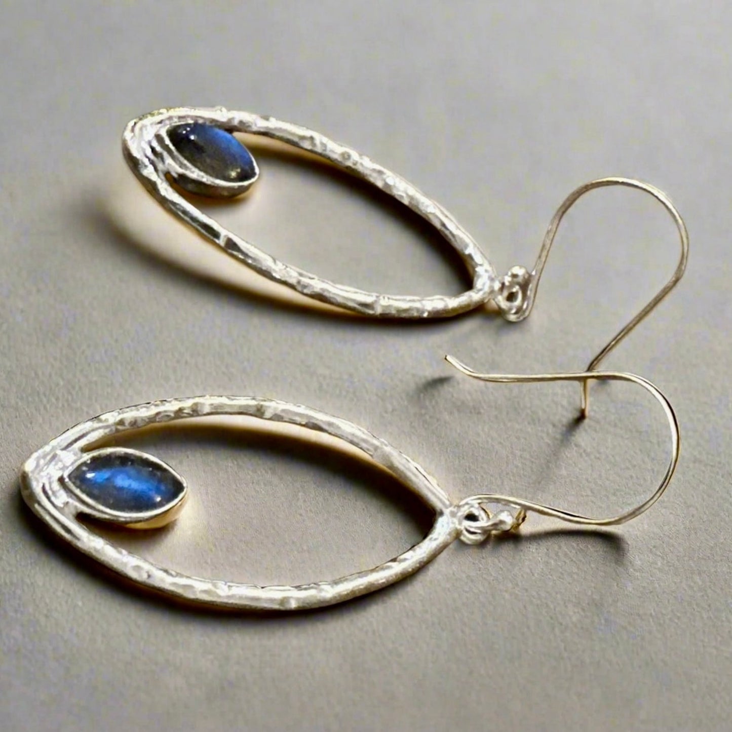 Hammered Labradorite .925 Sterling Silver Dangle Earrings 2”