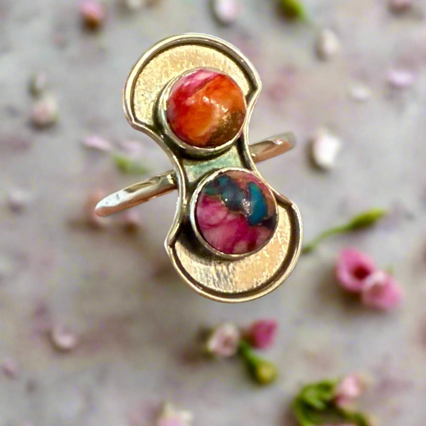 Pink Dahlia Spiny Oyster Southwestern Ring Size 8