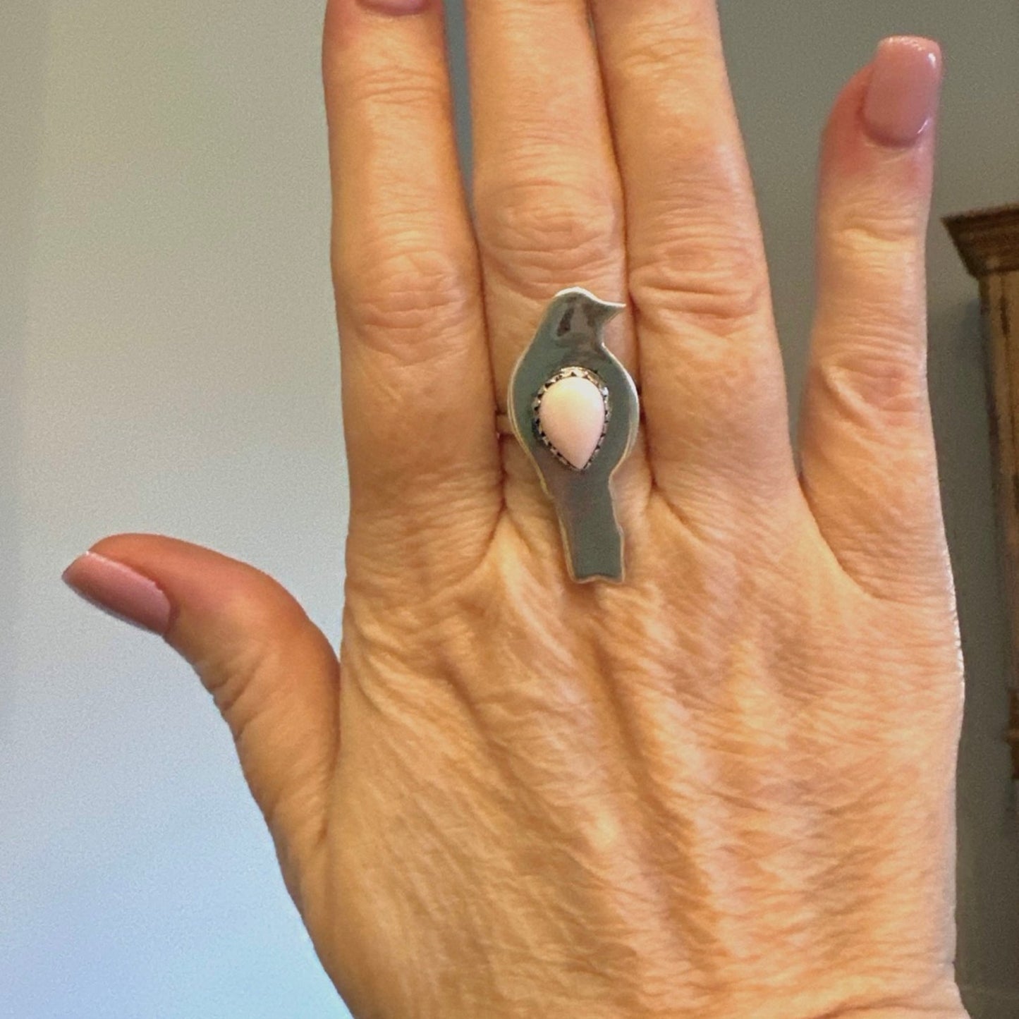 Pink Conch Bird Dove Sterling Silver southwestern Ring Size 7