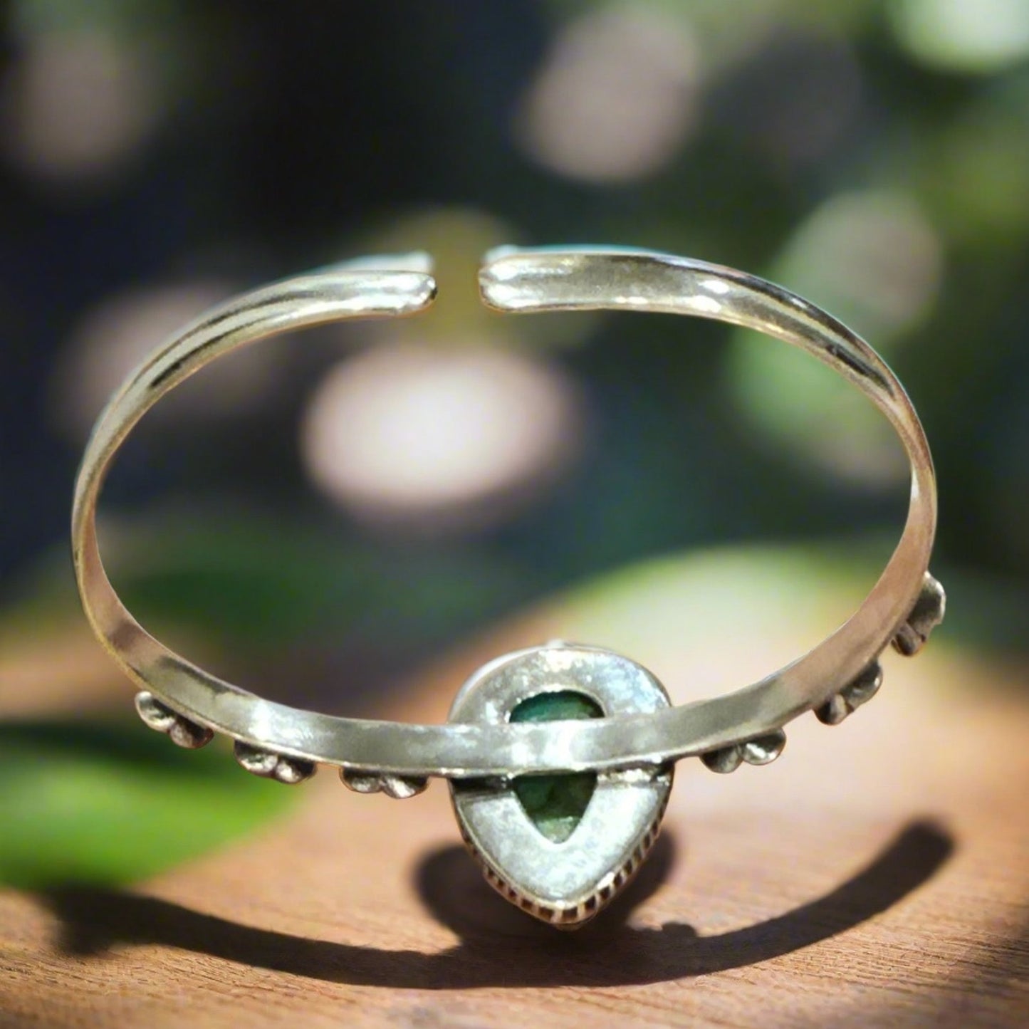 Copper Green Turquoise Teardrop Sterling Silver Cuff Bracelet