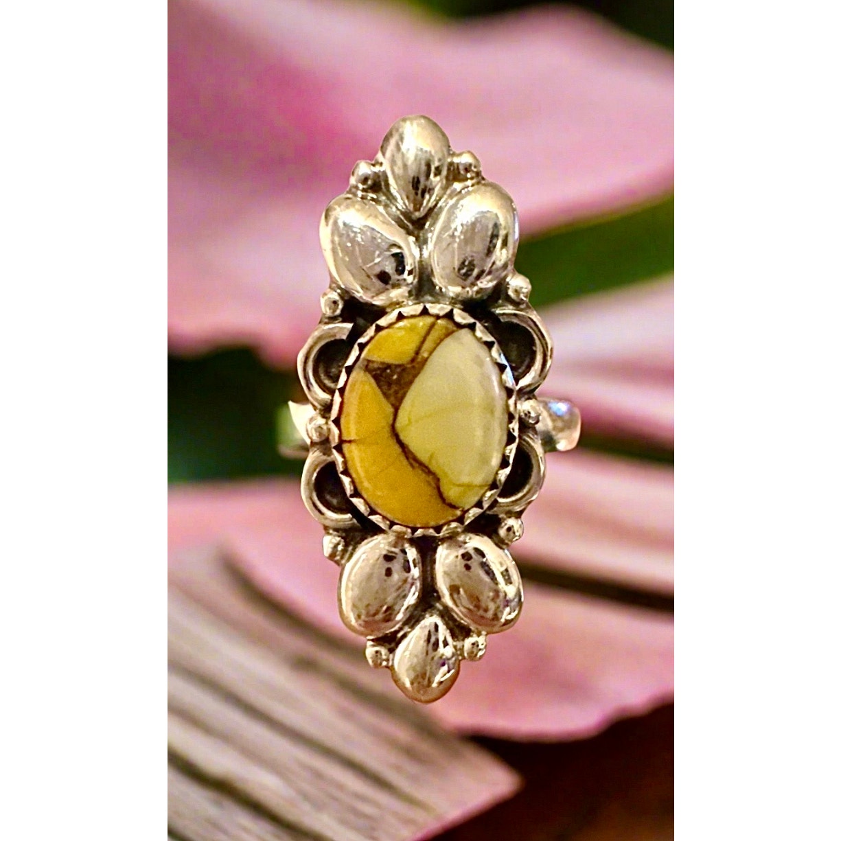 Honey Dahlia Oval Sterling Silver Ring 1.30” Long Size 9