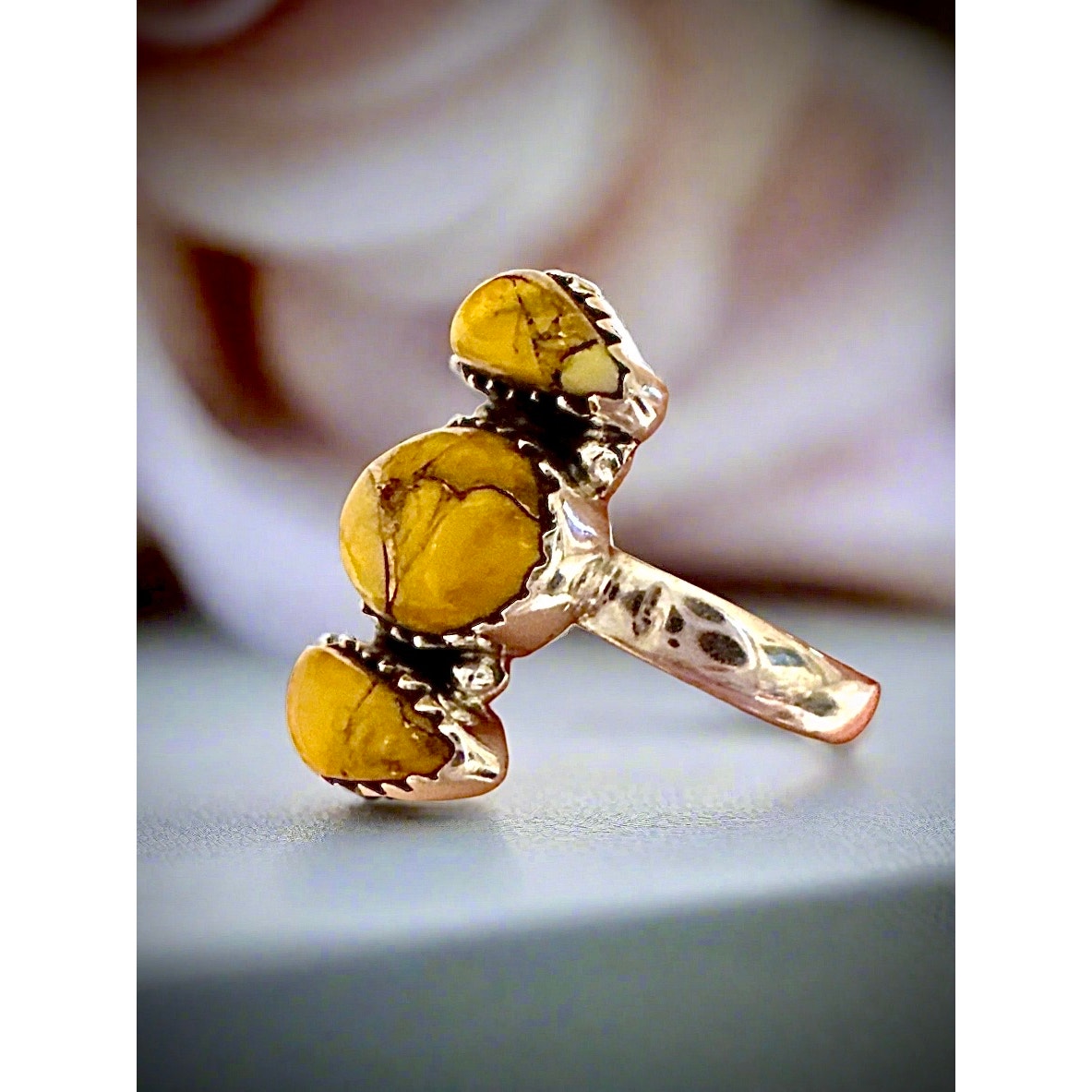 Honey Dahlia Tirquoise Three Stone Ring Size 6-10 Adjustable