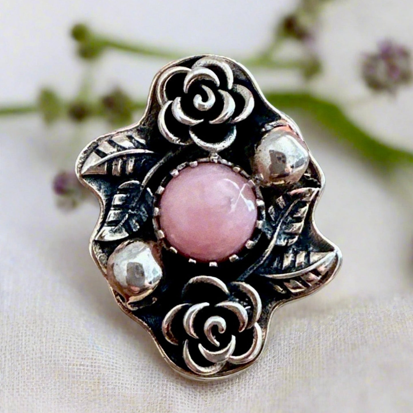 Amazing Pink Opal Hand Carved 925 Sterling Silver Ring Size 6
