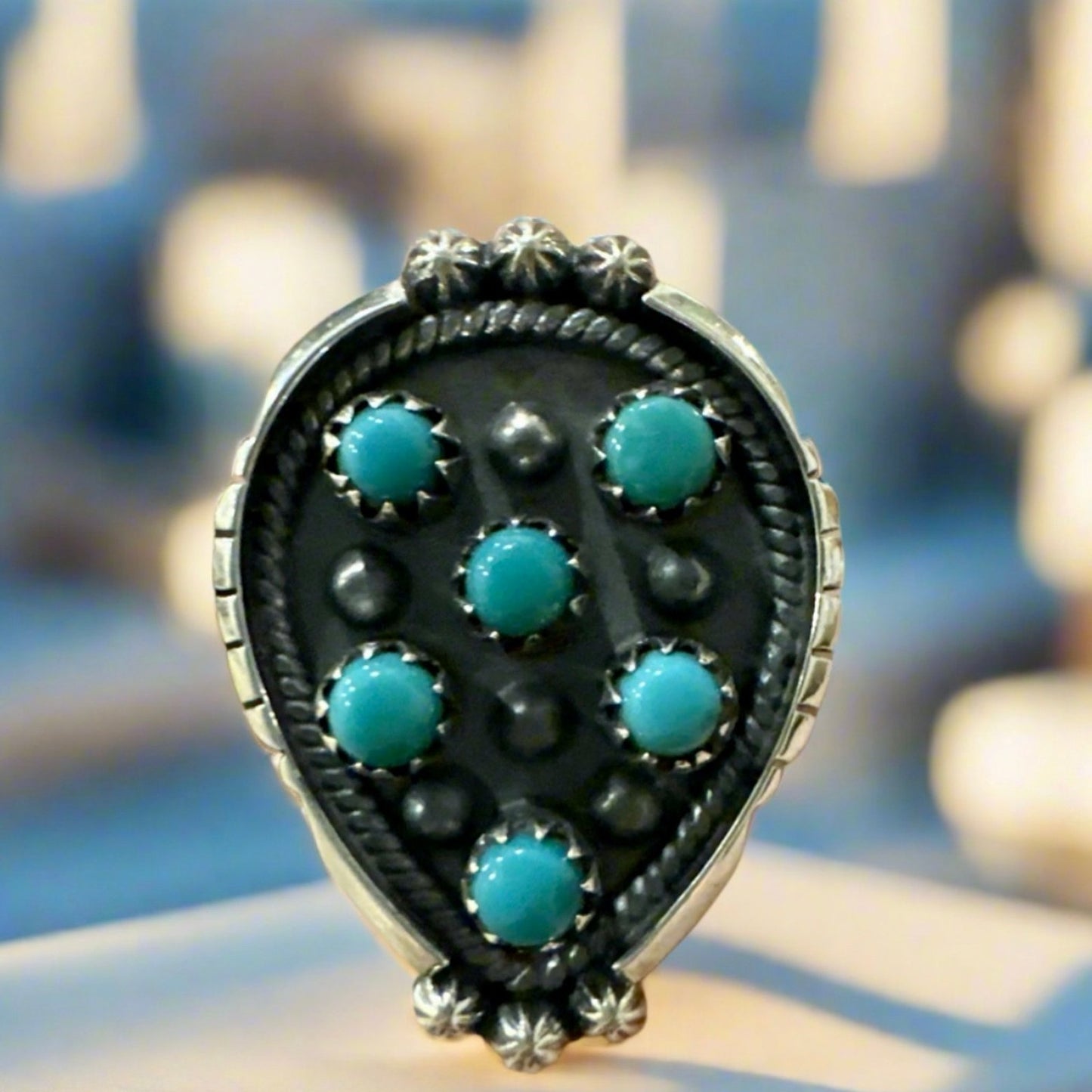 Snake Eyes Southwestern .925 Sterling Silver Ring Size 8