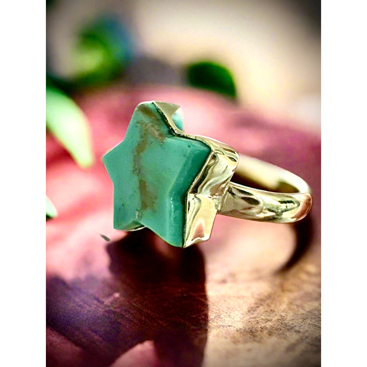 Turquoise Celestial Star Sterling Silver Ring Size 9
