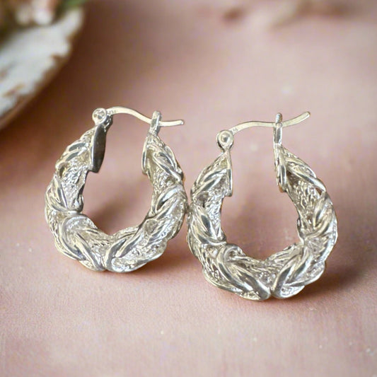 Vintage Sterling Silver Hoop Huggies Earrings