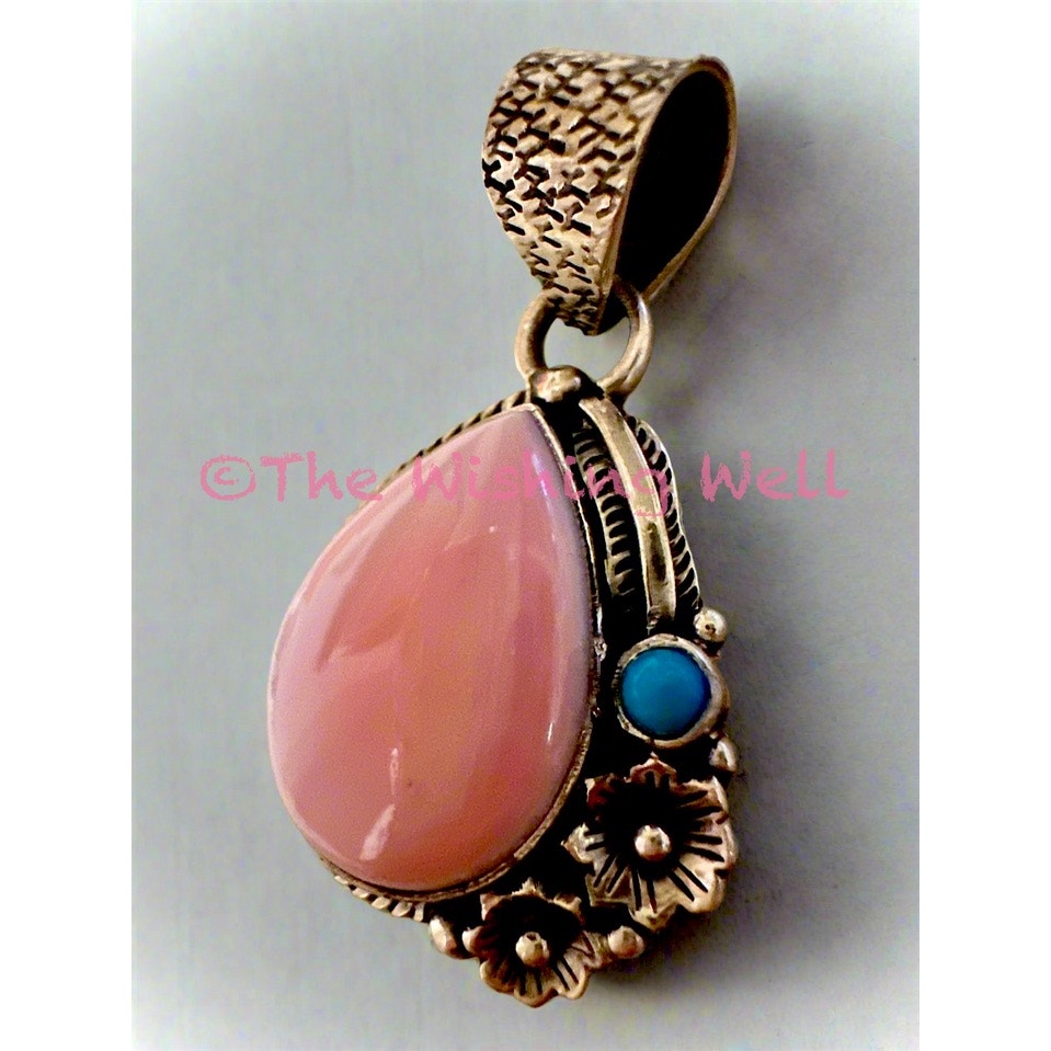 Queen Pink Conch & Turquoise Teardrop | Pendant | Sterling Silver 1.6” Long