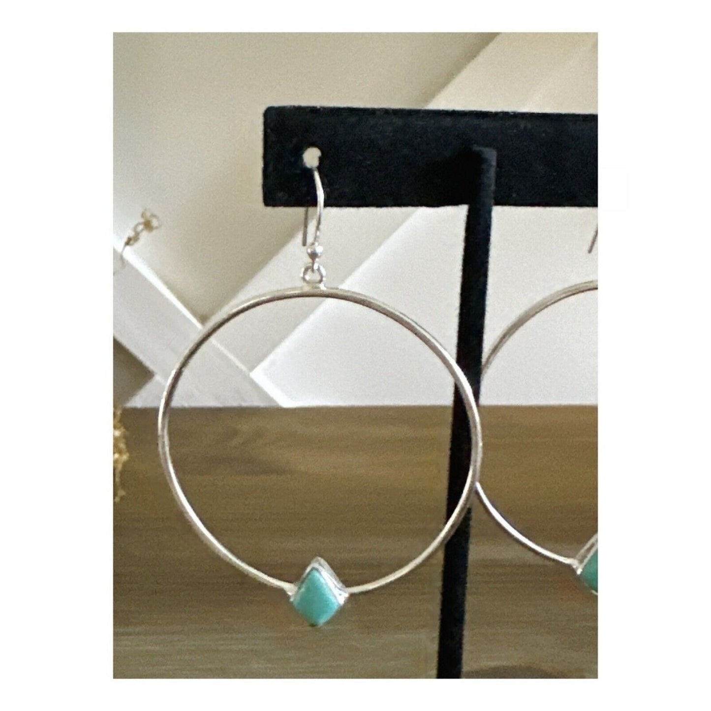 Natural Kingman Turquoise .925 Dangle Hoop Earrings 2.5” Southwestern
