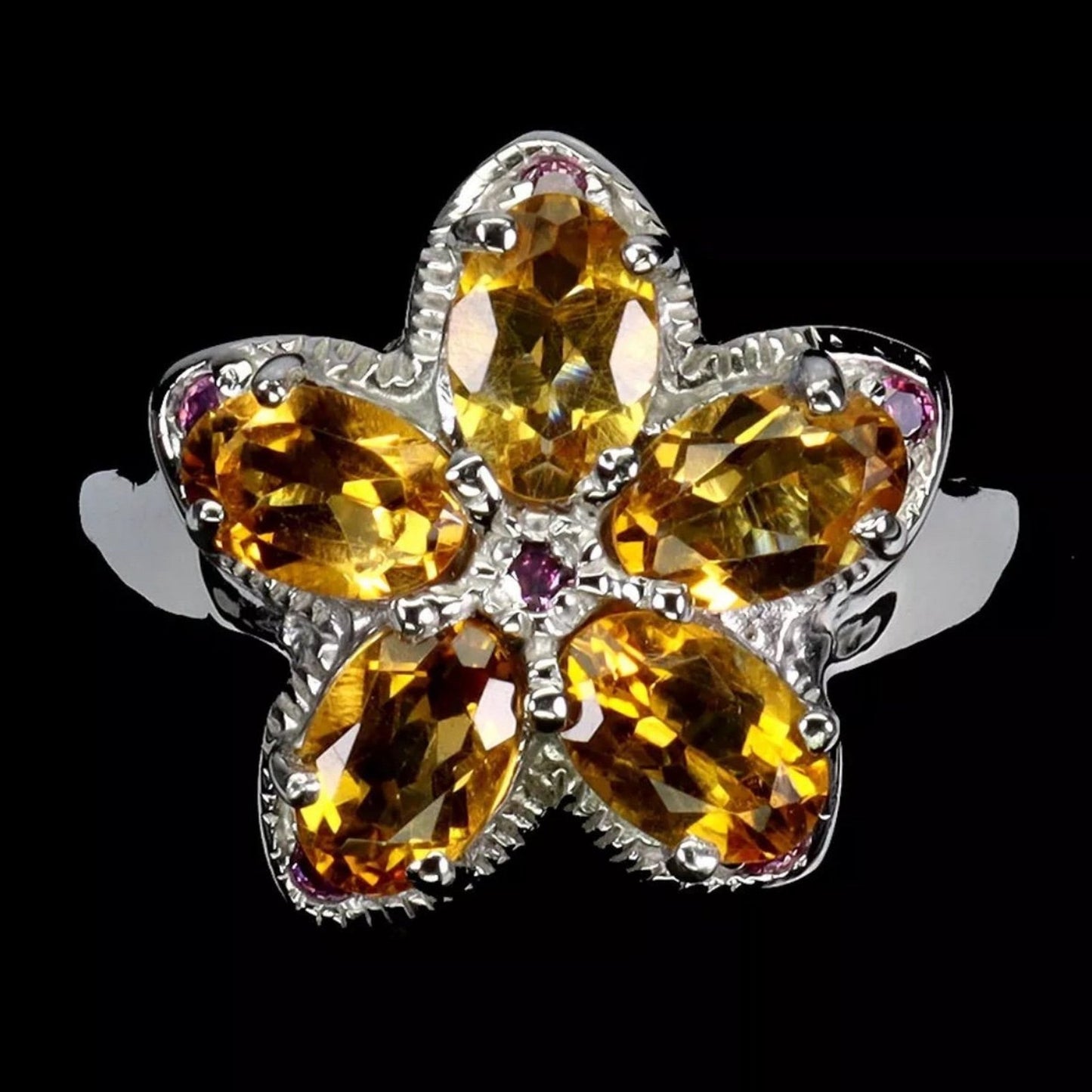 Citrine and Rhodolite Sterling Silver Ring Size 7