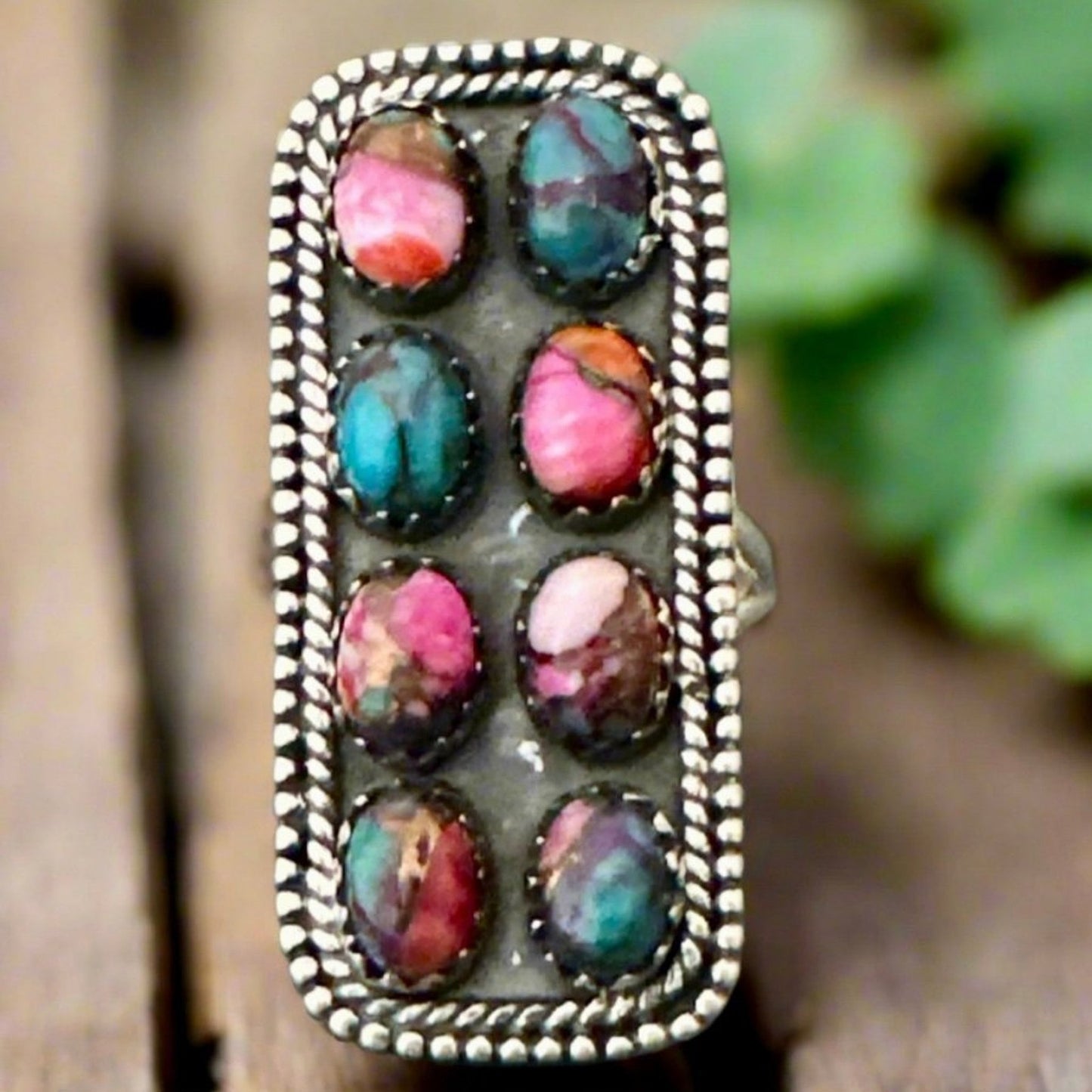 Handmade Pink Dahlia Long Native American Style Ring Sterling Silver Size 8