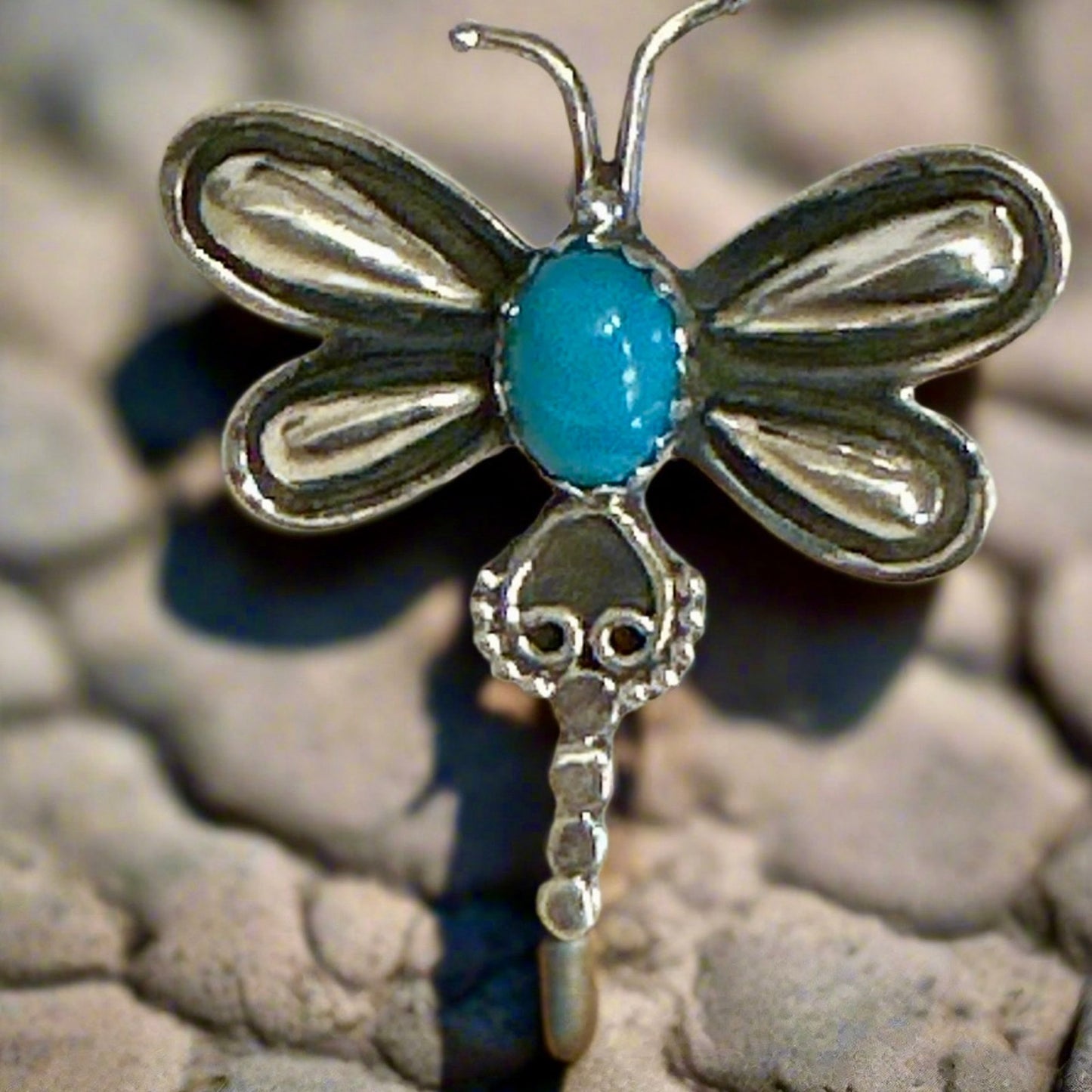 Kingman Turquoise Dragonfly .925 Sterling Silver Ring Size 8