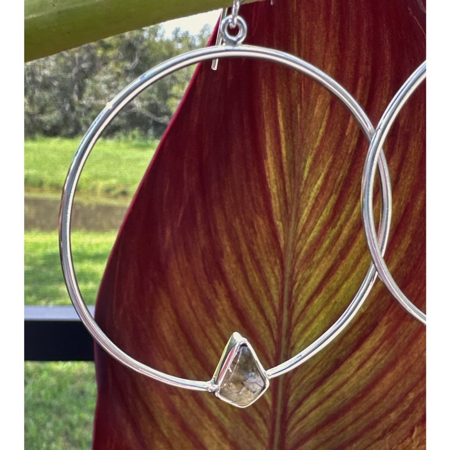 Genuine Labradorite .925 Silver Hoops 2.5” Long!