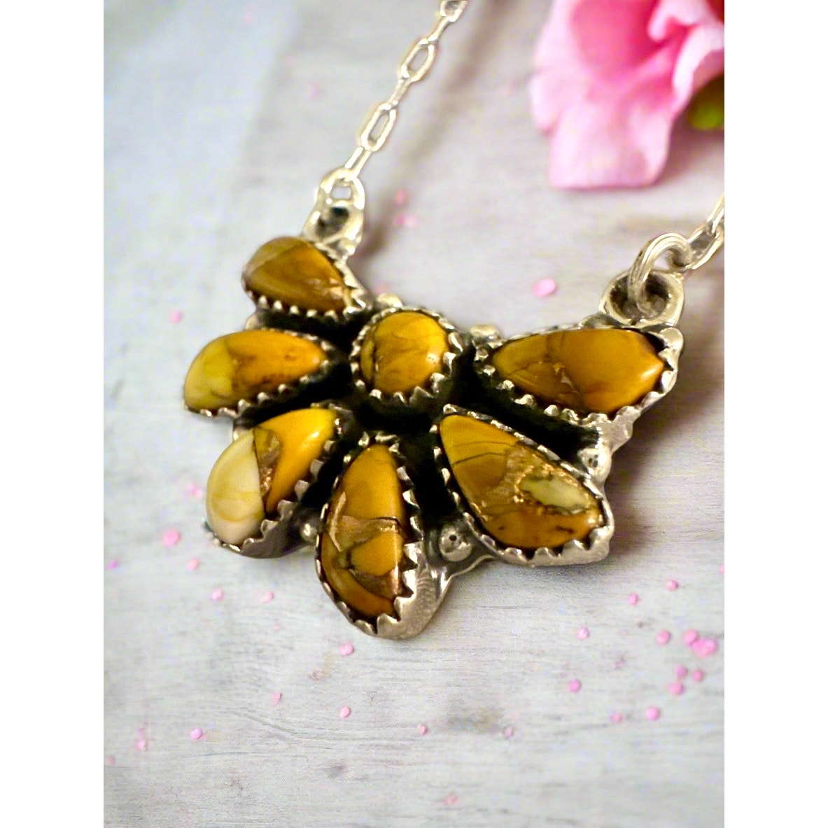 Sterling Silver Honey Dahlia Pendant – Boho Southwestern Style