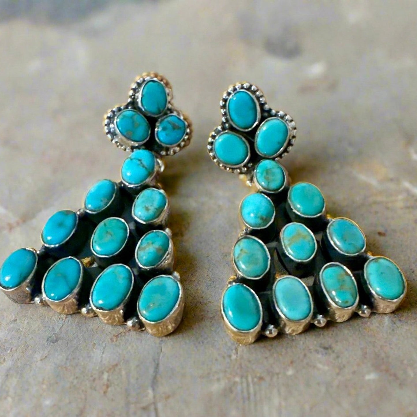 Huge Turquoise Dangle Earrings .925 Sterling Silver 1.5” Long